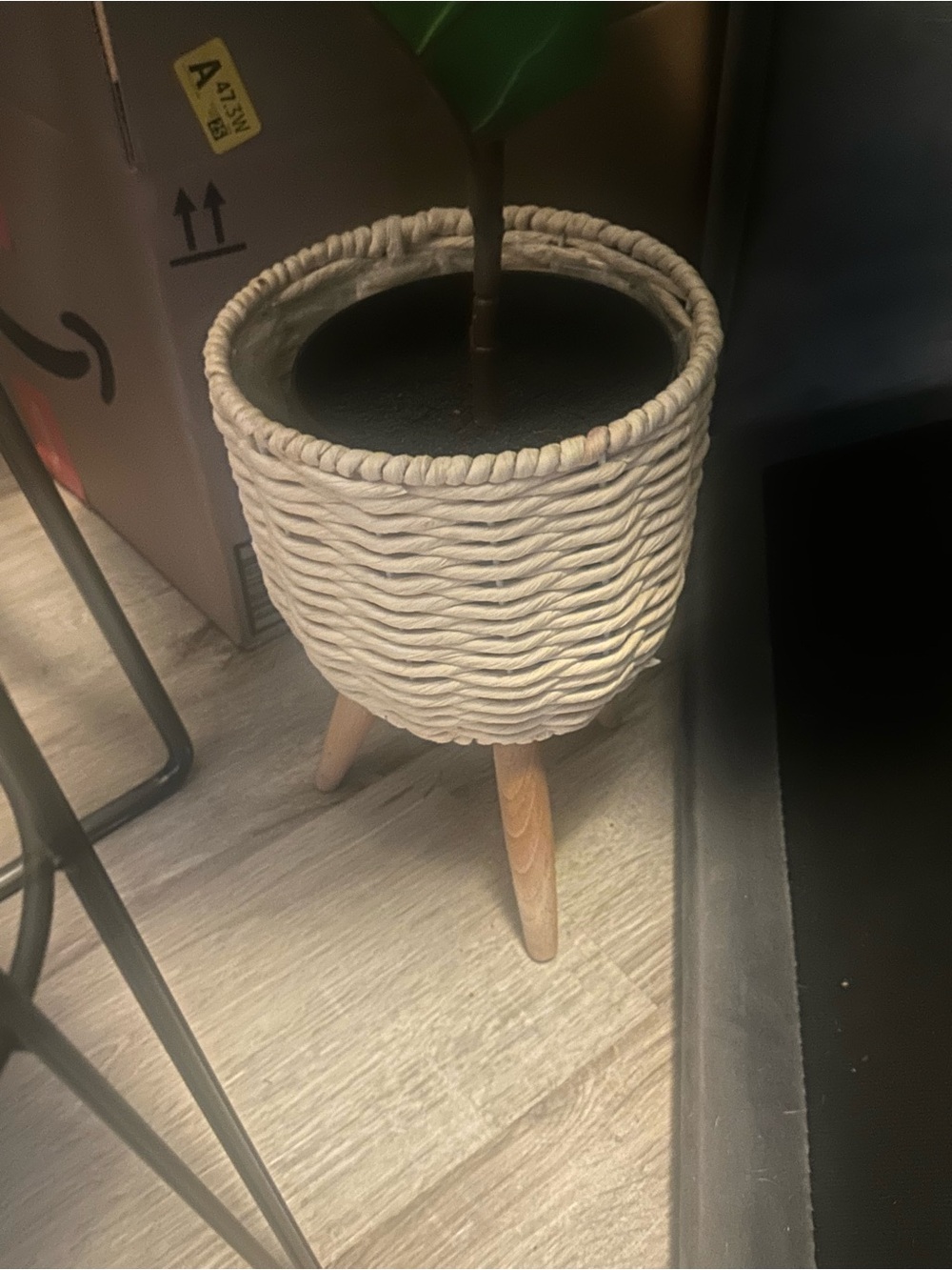 Woven Rope Plant Stand with Wood Legs - Cream